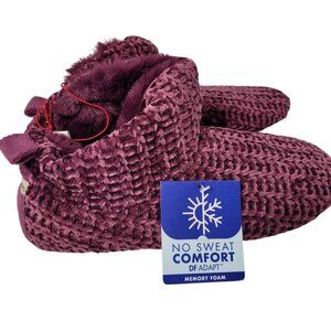 Dearfoams Marled Chenille Knit Bootie Slippers Leah Aubergine X-Large  (11-12 )